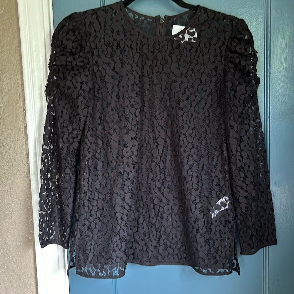 Current/Elliott long sleeve black lace top